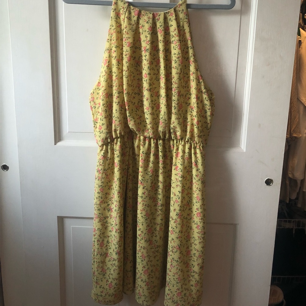 Yellow & Floral Large Blue Rain Summer Dress